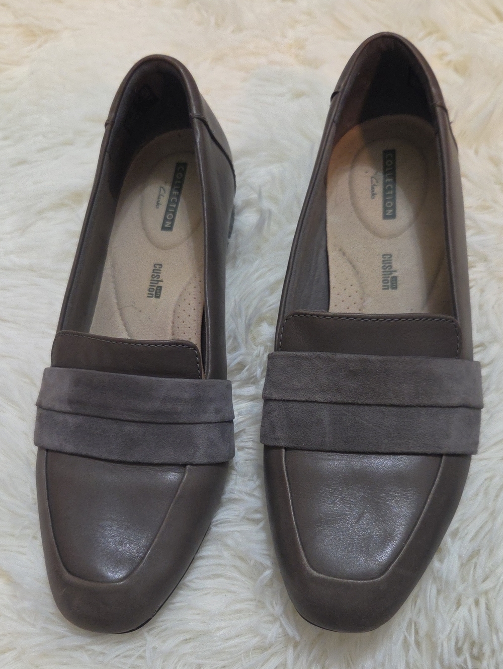 Clarks Collection Taupe Soft Cushion Suede-Trim Loafers - Size 9.5